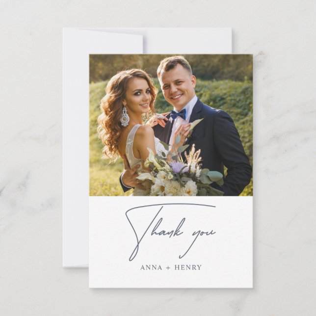 Minimalist Eucalyptus Grey White Leaves Wedding Thank You Card (Front)