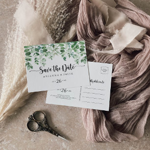 Minimalist Eucalyptus Horizontal Save the Date Postcard
