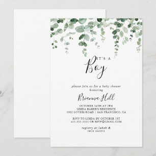 Minimalist Eucalyptus It's A Boy Baby Shower Invitation