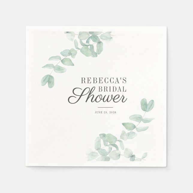 Minimalist Eucalyptus Leaves Bridal Shower Paper Napkin (Front)
