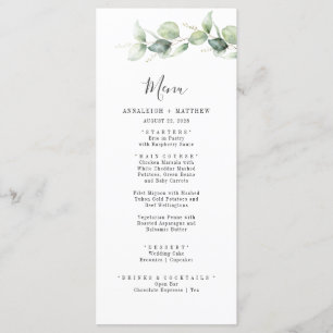 Minimalist Eucalyptus Leaves Elegant Wedding Menu