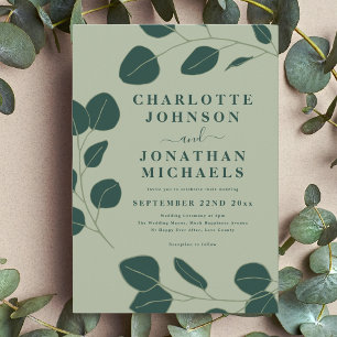 Minimalist Eucalyptus Leaves Green Wedding Invitation