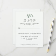 Minimalist Eucalyptus Sage Green Wedding RSVP Card
