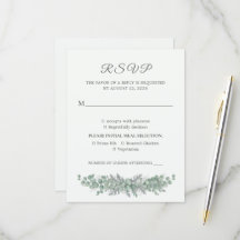 Minimalist Eucalyptus Sage Green Wedding RSVP Card