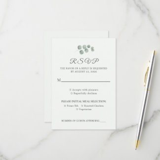 Minimalist Eucalyptus Sage Green Wedding RSVP Card