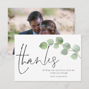 Minimalist Eucalyptus Script Photo Wedding Thank You Card