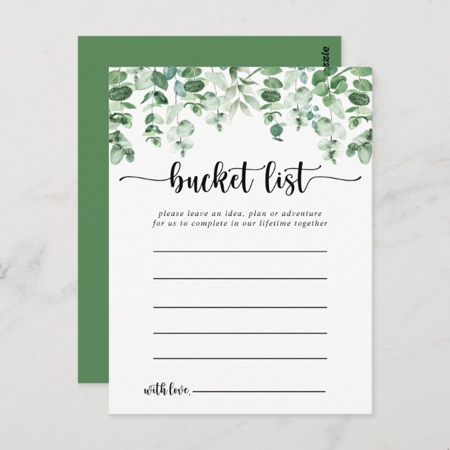 Minimalist Eucalyptus Simple Bucket List Cards (Front/Back)