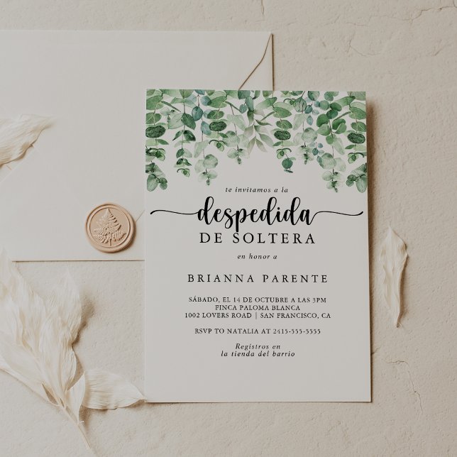 Minimalist Eucalyptus Spanish Bridal Shower   Invitation (Creator Uploaded)
