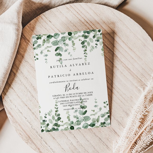 Minimalist Eucalyptus Spanish Wedding  Invitation (Creator Uploaded)