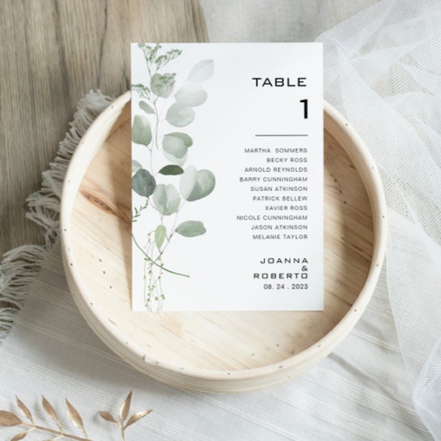 Minimalist Eucalyptus Table Number 1 Seating Chart (Creator Uploaded)