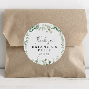Minimalist Eucalyptus Thank You Wedding Favour Classic Round Sticker