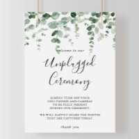Minimalist Eucalyptus Unplugged Ceremony Sign