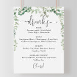 Minimalist Eucalyptus Wedding Drinks Menu Sign<br><div class="desc">This minimalist eucalyptus wedding drinks menu sign is perfect for a modern wedding. The design features watercolor hand-drawn elegant botanical eucalyptus branches and leaves,  adorning geometric frames.</div>