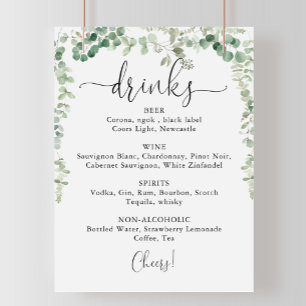 Minimalist Eucalyptus Wedding Drinks Menu Sign
