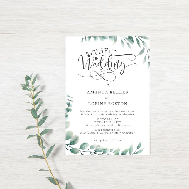 Minimalist Eucalyptus Wedding Invitation (Creator Uploaded)