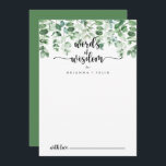 Minimalist Eucalyptus Wedding Words of Wisdom   Advice Card<br><div class="desc">This minimalist eucalyptus wedding words of wisdom advice card is perfect for a rustic wedding. The design features hand-painted watercolor green eucalyptus, inspiring natural beauty. These cards are perfect for a wedding, bridal shower, baby shower, graduation party & more. Personalise the cards with the names of the bride and groom,...</div>