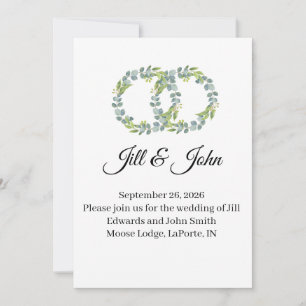 Minimalist Eucalyptus Wreath Wedding Announcement