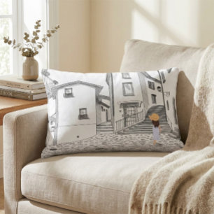 Minimalist European Street Illustration  Decorative Cushion