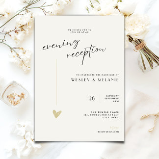 Minimalist Evening Reception Wedding Gold Black  Invitation