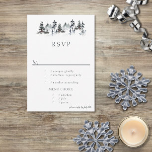 Minimalist Evergreen Mountain Green Slate Blue RSVP Card