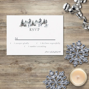 Minimalist Evergreen Mountain Green Slate Blue RSVP Card