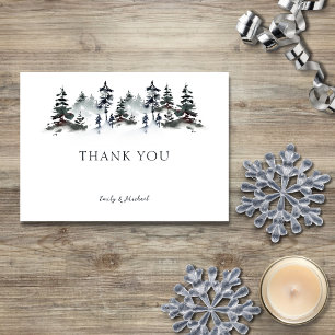 Minimalist Evergreen Mountain Green Slate Blue Thank You Card