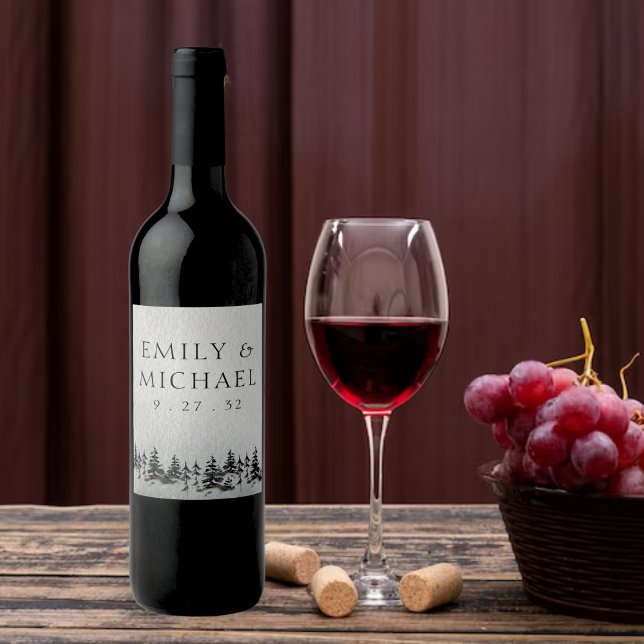 Minimalist Evergreen Mountain Green Slate Blue Wine Label (Creator Uploaded)