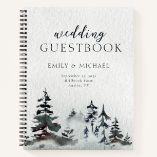 Minimalist Evergreen Mountain Green Slate Guest Notebook