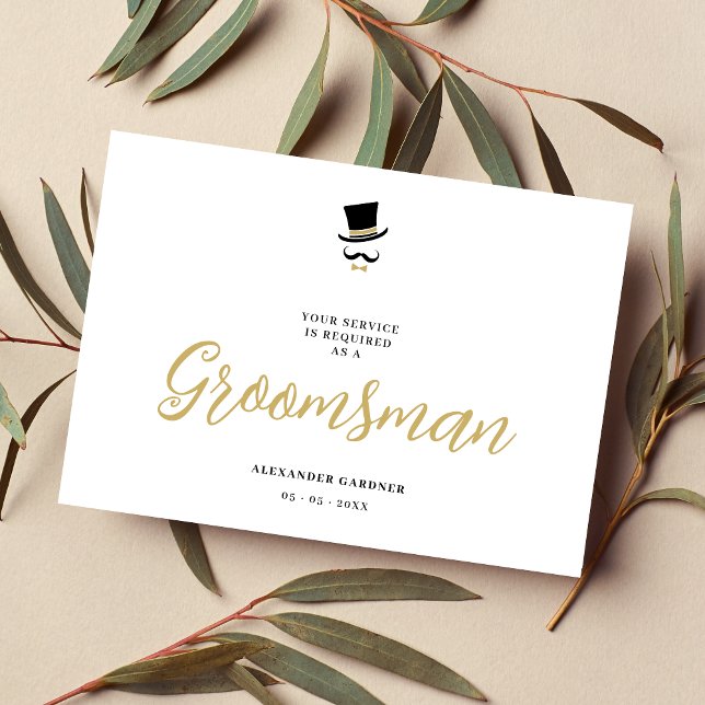 Minimalist Exquisite Gorgeous Script Groosman  Invitation (Minimalist Exquisite Gorgeous Script Groosman Wedding Proposal Card in Black and Faux Gold.)