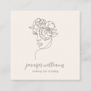 Minimalist Face Beauty Logo Makeup Artist Pink QR  Square Business Card