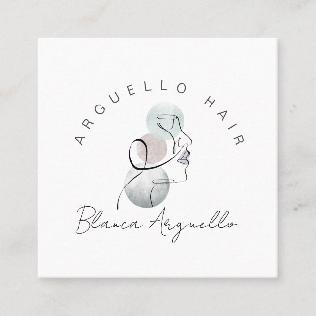 Minimalist Face Beauty Logo Makeup Artist Pink Square Business Card (Front)