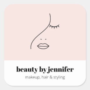 Minimalist Face Beauty Logo Makeup Artist Pink Square Sticker
