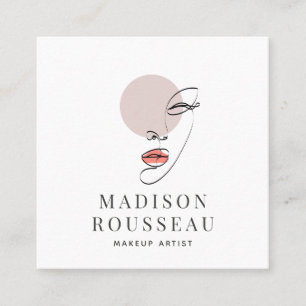 Minimalist Face Beauty Logo Makeup Artist Square Business Card