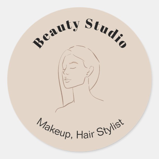 Minimalist Face Logo Hair Beauty Makeup Neutral Classic Round Sticker (Front)