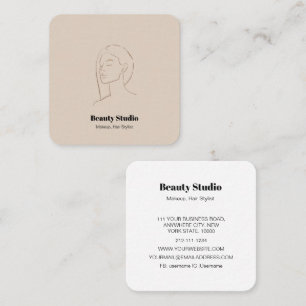 Minimalist Face Logo Hair Beauty Makeup Neutral Square Business Card