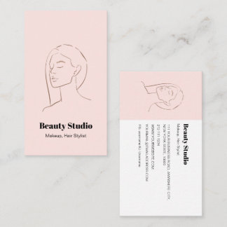 Minimalist Face Logo Hair Beauty Makeup Pink Business Card