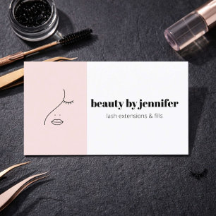 Minimalist Face Logo Lash Technician Blush Pink Business Card