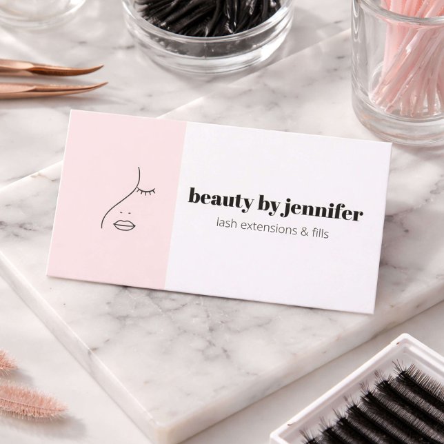 Minimalist Face Logo Lash Technician Blush Pink Business Card (Creator Uploaded)