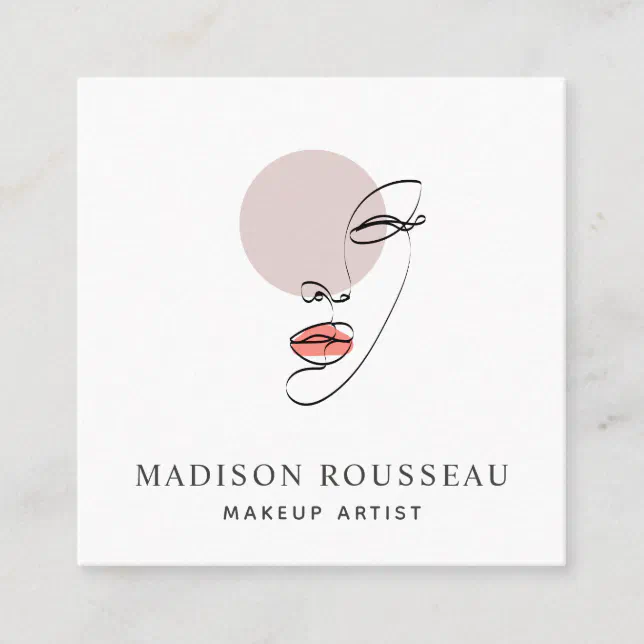 Minimalist Face Logo Monogrammed Makeup Artist Square Business Card ...