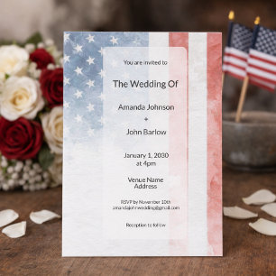Minimalist Faded American Flag Wedding Invitation
