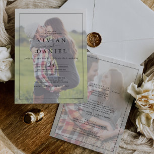 Minimalist Faded Photo All In One Wedding Invita Invitation