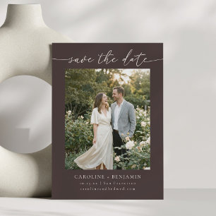 Minimalist Fall Brown Earthy Script Photo Wedding  Save The Date