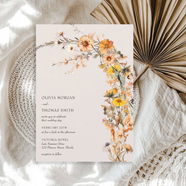 Minimalist fall colours boho meadow wildflowers   invitation (Minimalist fall colors boho meadow wildflowers invitation)