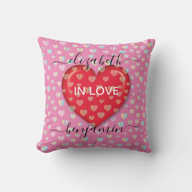 Minimalist Fall in Love Heart with heart speckles Cushion (Front)