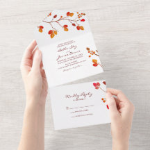 Minimalist Fall Leaf Wedding All in One Invitation