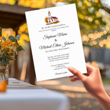Minimalist Fall Leaves Church Wedding Invitations