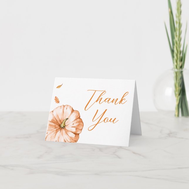 Minimalist Fall Little Pumpkin Baby Shower  Thank You Card (Front)