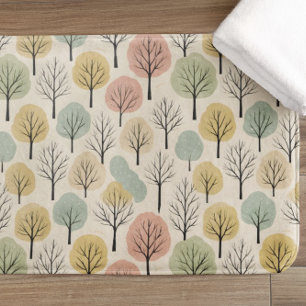 Minimalist Fall Tree Pattern Pastel Autumn Forest Bath Mat