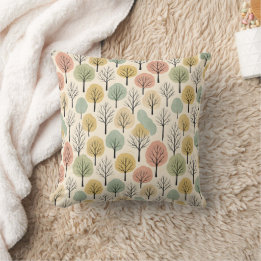 Minimalist Fall Tree Pattern Pastel Autumn Forest Cushion