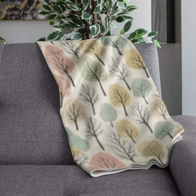 Minimalist Fall Tree Pattern Pastel Autumn Forest Fleece Blanket (Creator Uploaded)
